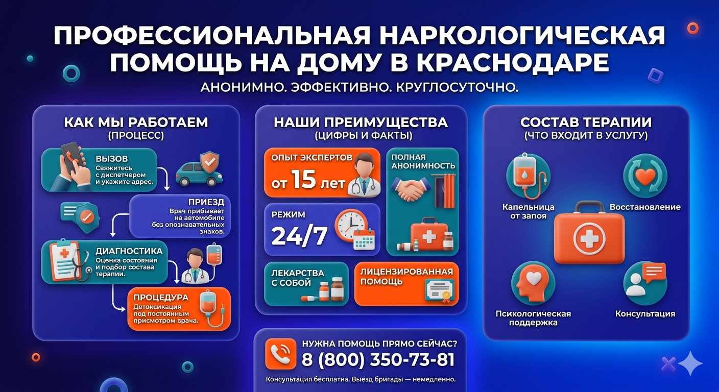 Инфографика о принципах лечения алкоголизма на дому в Знаменке: этапы вызова нарколога, преимущества анонимной детоксикации и состав медицинской помощи.